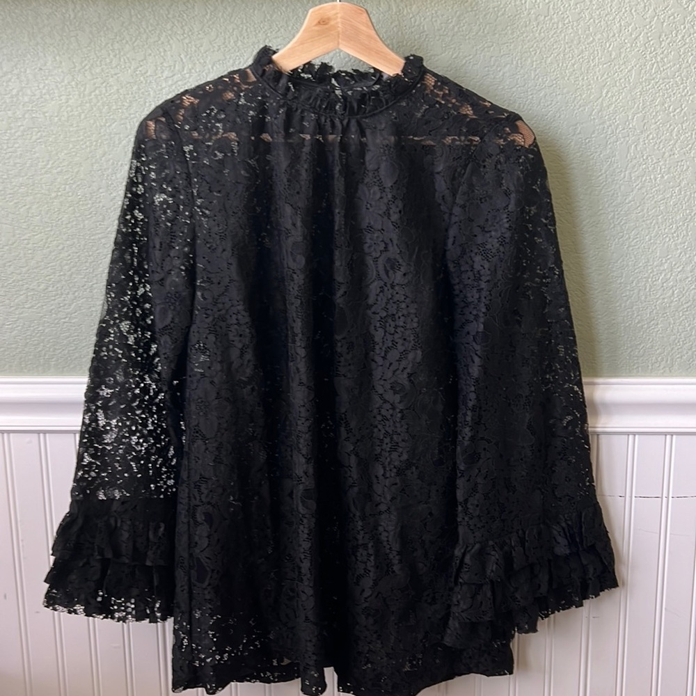 Zara Women's Long Sleeve Black Lace Top - NWT
